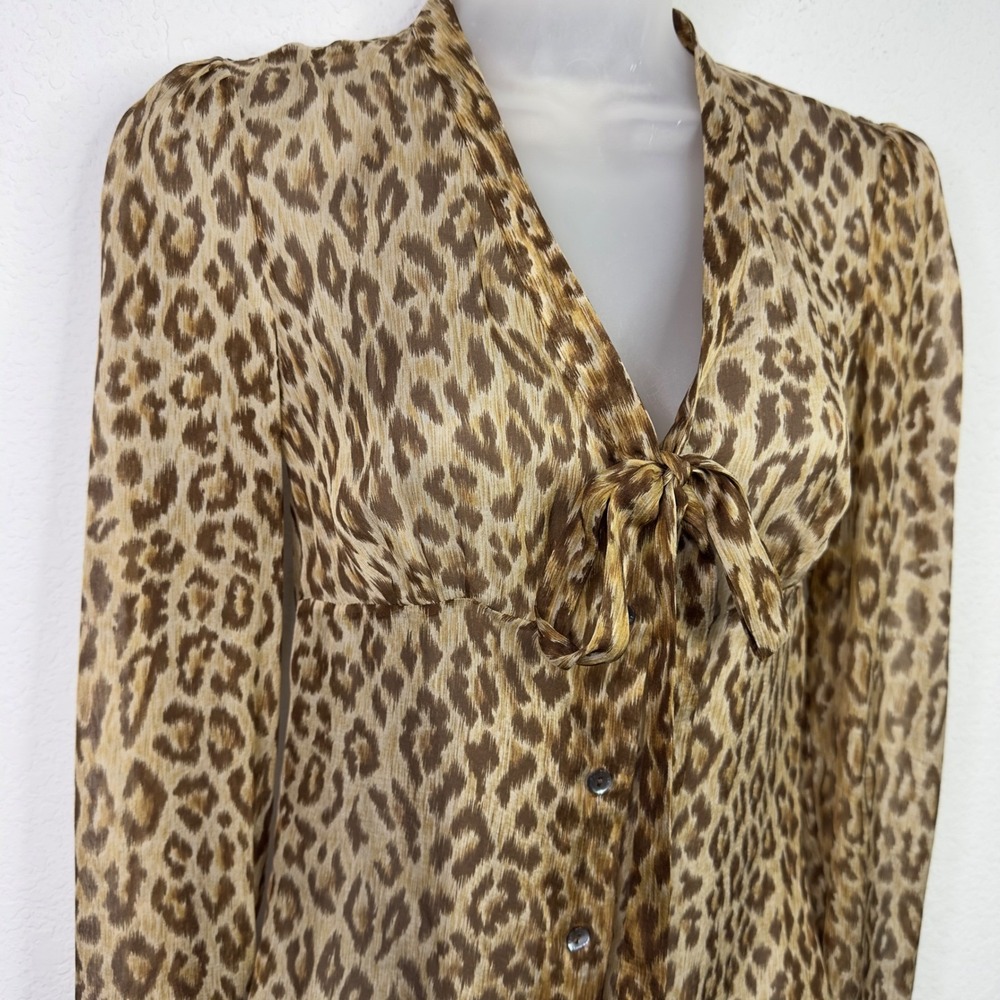 D&G Dolce Gabbana Leopard Silk Tie Blouse Womens IT38/XS Italy Luxury Maximalist - Picture 5 of 13